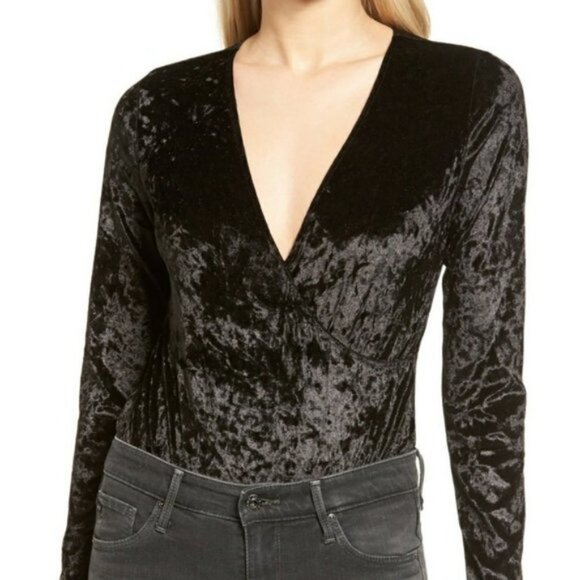 NWT Trouve velvet black V-neck body suit size S (130) - Picture 3 of 10